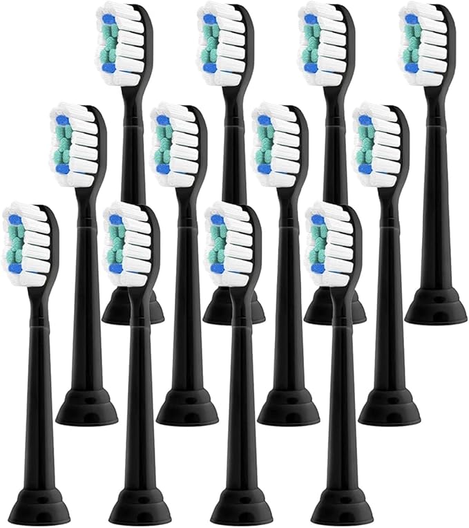 Replacement Toothbrush Heads Compatible for Philips Sonicare Electric Brush Head 1100 2100 4100 5100 5300 6100 7500(Black-12 Pcs)