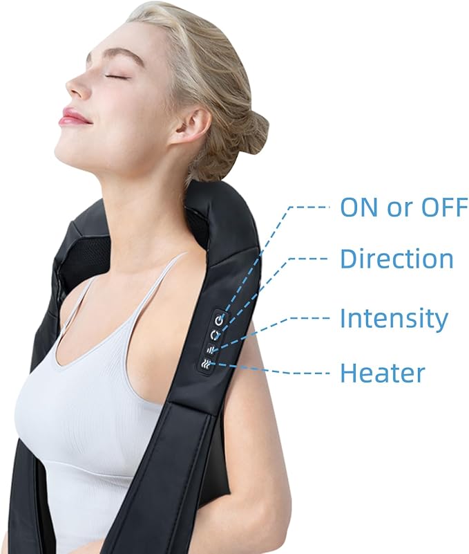 MYTHIA Neck Massager Back Massager and Shoulder Massager Electric 3D Deep-Kneading Shiatsu Massager with Heat- Effective Muscle Pain Relief at Home Office and in The Car