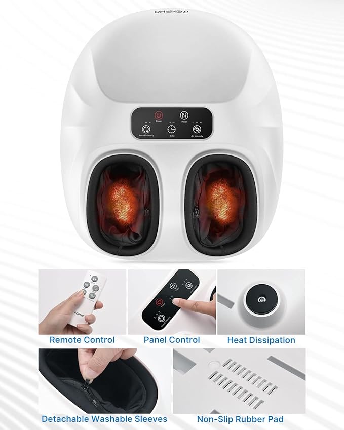 RENPHO Foot Massager Machine with Heat [2026 Upgraded] Shiatsu Foot Massager for Neuropathy Plantar Fasciitis Massager for Men Women Up to Size 14 FSA Eligible HSA Store Eligible Massager White