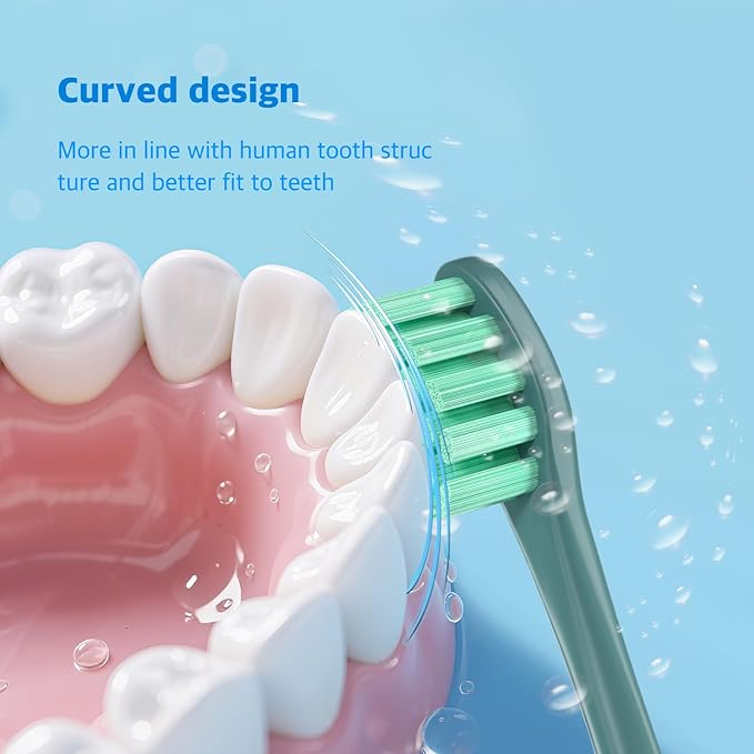6 Pack Electric Toothbrush Replacement Heads Suitable for Oclean X Pro Elite/X/X Pro/Flow/F1/Air 2-Vacuum-Sealed with Hygienic CapsBonus Tongue Scraper &amp Travel Cup Included-Green