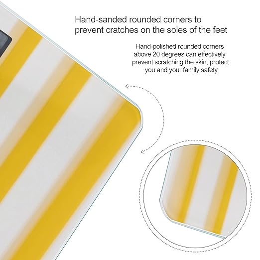 Yellow Stripe Weight Scale Cute Bathroom Scale for Body Highly Accurate Digital Weighing Machine for People Compact LCD Display Scales with Sturdy Toughened Glass Scales