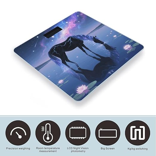 Galaxy Horse Weight Scale Cute Bathroom Scale for Body Highly Accurate Digital Weighing Machine for People Compact LCD Display Scales with Sturdy Toughened Glass Scales