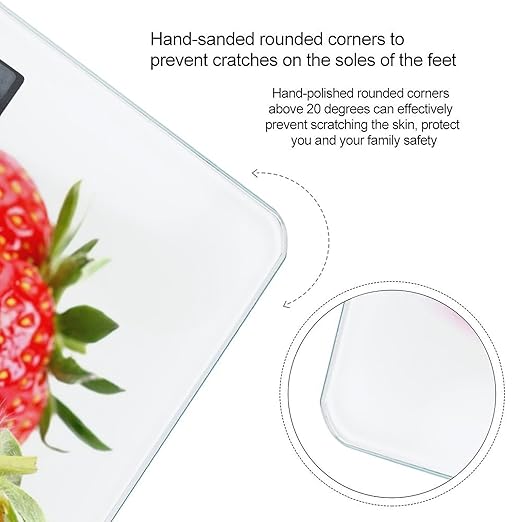 Fresh Strawberry Scale for Body Weight Anti-Slip Sturdy Tempered Glass Weighing Machine Highly Digital Accurate Bright LCD Bathroom Scale for Household Gift