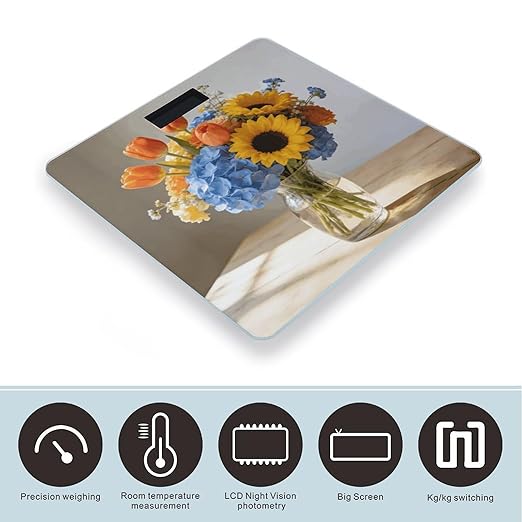 Ambrosia Floral Smart Scale for Body Weight Digital Bathroom Scale Toughened Glass Weight Scale with Large LCD Backlight Display High Precision Scales Weighing Machine
