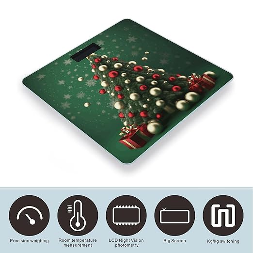 Round Ball Christmas Tree Scale for Body Weight High Precision Digital Weight Scales with LCD Display Anti-Slip Sturdy Slim Tempered Glass Bathroom Scale for Home Use