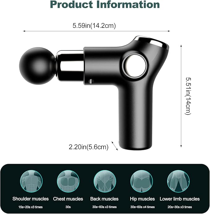 Ergocar Powerful Muscle Massage Gun Deep Tissue 6 Speeds Handheld Electric Body Massager with 4 Heads Super Quiet Portable for Athletes Sedentary Office Worker Touch Screen-Black