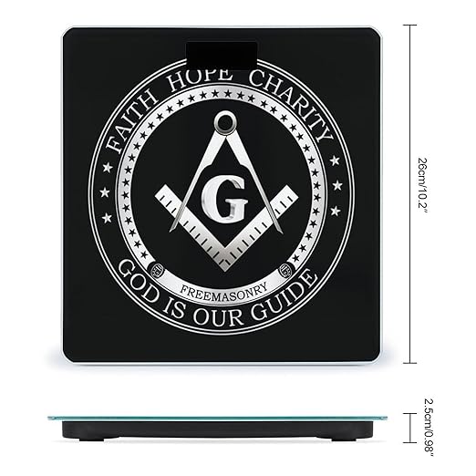 Masonic Faith Hope and Charity Freemason Logo Black Smart Square Scale with Digital Display for Bathroom Scale