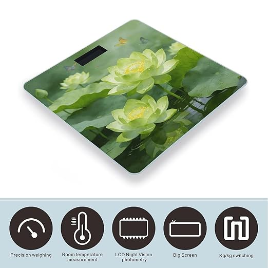 Absinthe Green Lotus Garden Smart Scale for Body Weight Digital Bathroom Scale Toughened Glass Weight Scale with Large LCD Backlight Display High Precision Scales Weighing Machine