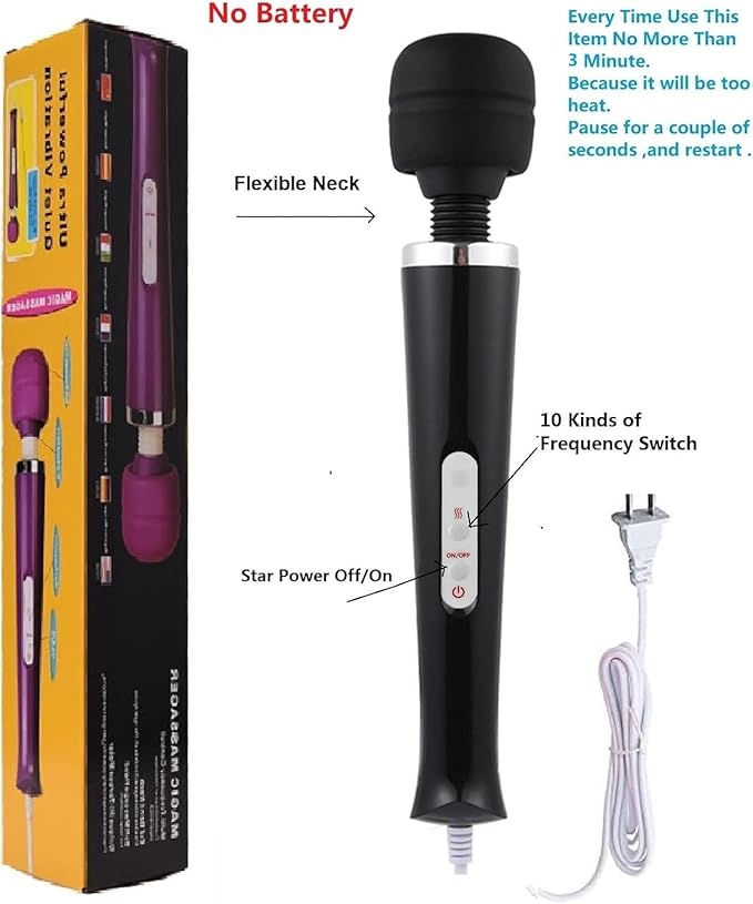 Body Massager Handheld Vibrating Powerful Electric Back Massage for Woman Sports Recovery Muscle Aches Pain Shoulder Leg Foot Long Handle Tool and Small Toy (Black Big and Mini Toy)