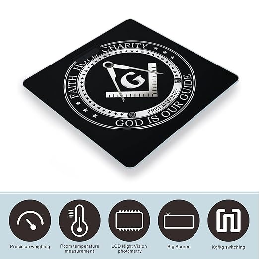 Masonic Faith Hope and Charity Freemason Logo Black Smart Square Scale with Digital Display for Bathroom Scale
