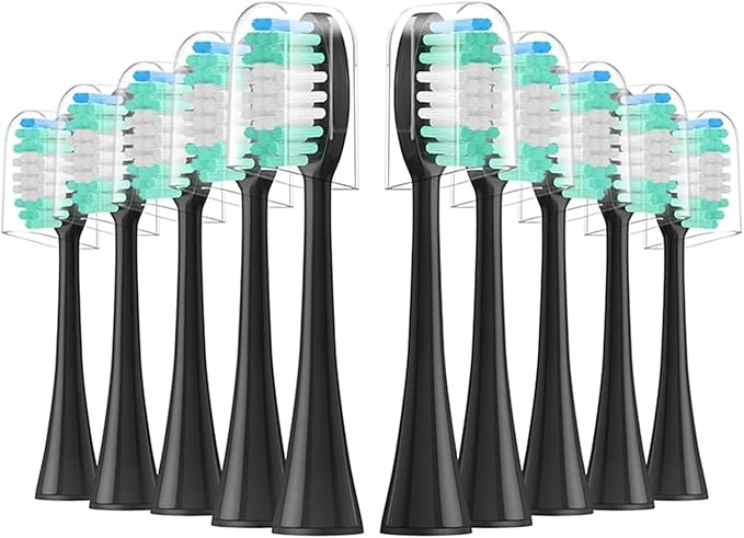 10 Pieces Large Brush Head Crescent-Shaped Bristles Compatibility for Aquasonic Series Toothbrush Soft Bristle(Black)
