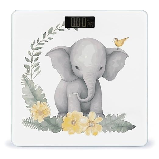 Cute Elephant with Wreath and Little Duck Weight Scale Digital Electronic Scales Bathroom Scale Larg LCD Backlight Display High Precision MeasurementsTempered Glass