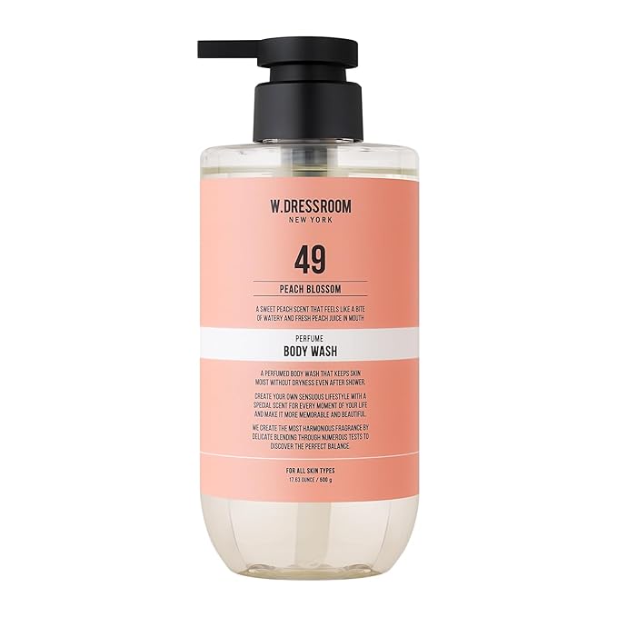 W.Dressroom Perfume Body Wash Moisturizing Cleanser with Refreshing Scent Gentle Hydrating Shower Gel Korean Skincare No.49 Peach Blossom Scent 16.9 fl oz (500 ml)