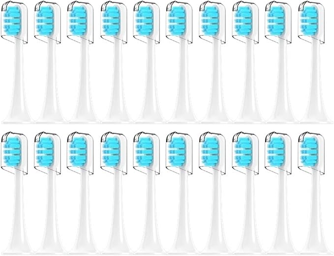 Compatible for T300/T500/T700 Electric Toothbrush Heads Replaceable Refill Nozzles 4 Colors with Anti-Dust Caps 20Pcs(20Blue)