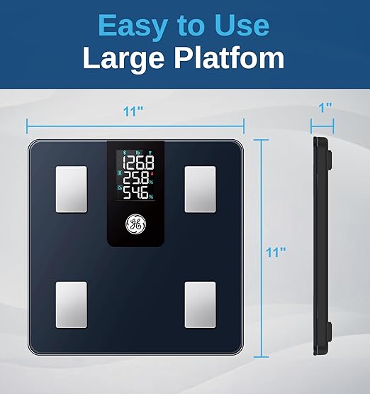 GE Smart Scale for Body Weight BMI Fat Muscle Mass with 14 Body Composition Metrics &amp All-in-one LCD Display Digital Bathroom Weight Scales Bluetooth with App Accurate Weighing Machine 400 lbs