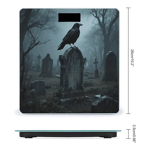 Black Crow on Tombstone Weight Scale Large Digital Bathroom Scales with Bright LED Display Non Slip Digital Scale and Step On Fashion Weighing Machine for Body