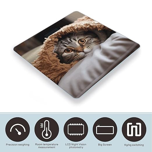 Cat Under Blanket Scale for Body Weight Safe Rounded Corners Tempered Glass Digital Bathroom Scale LED Display 400lb Capacity Weight Scales with High Precision Sensors