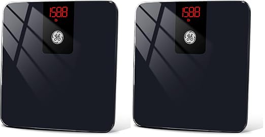 GE Digital Bathroom Scale for Weight Smart Bluetooth Body Weight and BMI Electronic Black Weighing Scale for Bath Home Accurate 400lb Capacity (Pack of 2)