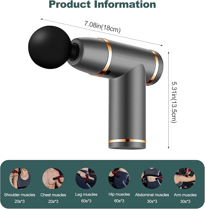 Ergocar Powerful Muscle Massage Gun Deep Tissue 6 Speeds Handheld Electric Body Massager with 4 Heads Super Quiet Fashion for Athletes Sedentary Office WorkerButton Style-Grey Gold