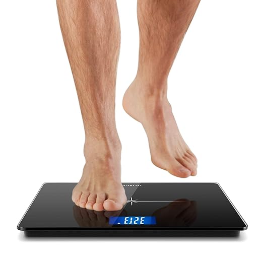 NUTRI FIT Extra-Wide/Ultra-Thick Digital Body Weight Bathroom Scale with 3 Inch Large Easy Read Backlit LCD Display Max Capacity 400lb Step-on Technology Black