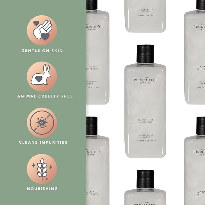 Pecksniff's Gardenia &amp White Peach Moisturizing Shower Gel | 750ml / 25.36 Fl Oz