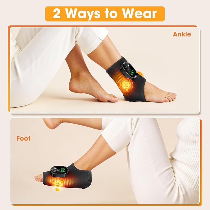 Cordless Ankle Heating Pad with MassageRechargeable Ankle Massager for Pain ReliefPortable Neuropathy Foot Massager