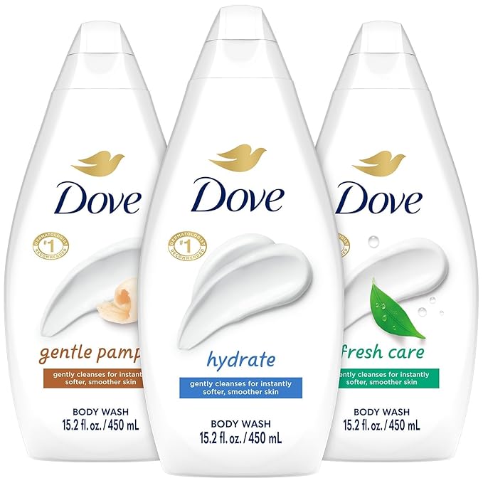 Dove Body Wash Variety 3-Pack – Hydrate Fresh Care and Gentle Pamper 15.22 Oz Ea