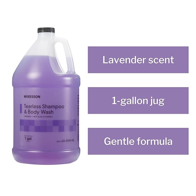 McKesson Shampoo and Body Wash with Aloe &amp Vitamin E 1 Gallon [Pack of 1] Bulk Refill Tearless Lavender