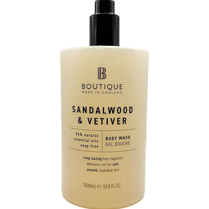 Boutique Sandalwood &amp Vetiver Body Wash 33.8 fl oz 96% Natural Essential Oils Vegan Soap Free
