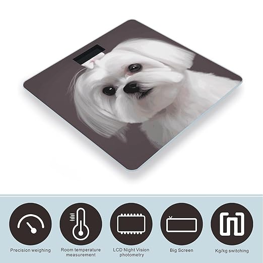 Lovely Maltese Dog Weight Scale Large Bathroom Scales Digital Weight with Bright LED Display Non Slip Automatic Weighing Scale Fashion Weighing Machine for Body