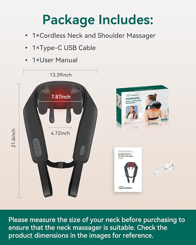 Snailax Neck Massager for Pain Relief Deep Tissue Neck Massage with Heat Cordless Massager for Back and Shoulder Pain Deep Kneading Back Massager Gift for Mom Dad