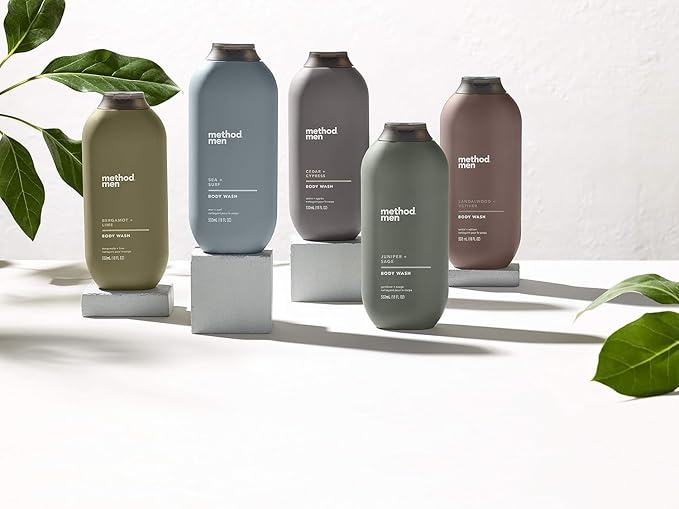 Bundle of Method Sandalwood + Vetiver Body Wash 18 oz (Pack of 1) + Method Sea + Surf Body Lotion 14 oz (Pack of 1)