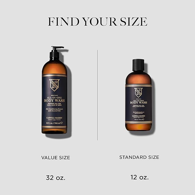 Caswell-Massey All-in-1 Body Wash Use as a Face Wash Beard Wash Shampoo Body Wash &amp Shave Gel Signature Heritage Soap for Men Made in USA 32 Fl Oz
