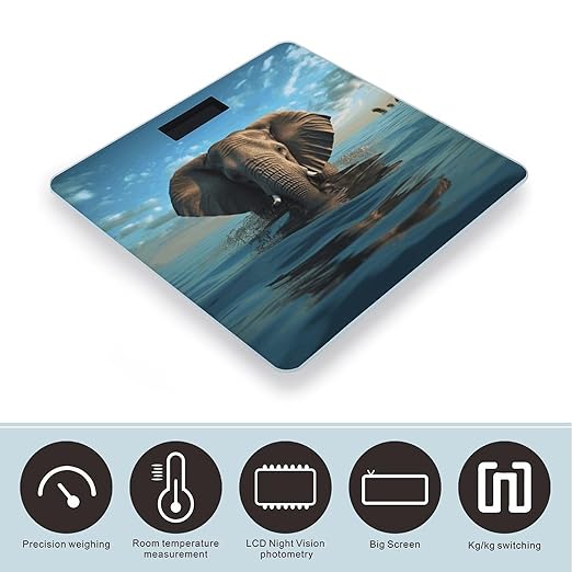 Elephant is Sitting in The Water Bathroom Scale for Body Weight Bathroom Weighing Scale with Backlit LCD Display Highly Accurate Measures Weight Up to 180kg