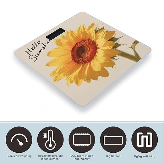 Hello Sunshine Floral Weight Scale Large Digital Bathroom Scales with Bright LED Display Non Slip Digital Scale and Step On Fashion Weighing Machine for Body