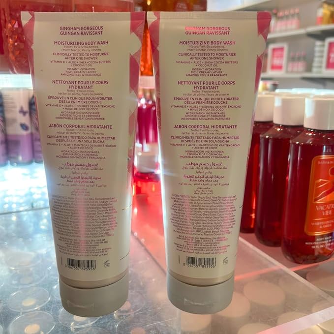 Bath &amp Body Works GINGHAM GORGEOUS Moisturizing Body Wash 2-piece Gift Set with a Red Bow for Holiday - 10 fl oz each