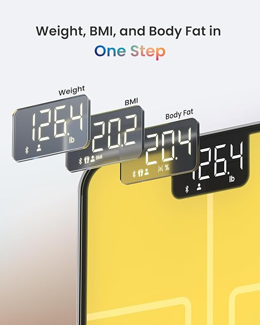 RENPHO Smart Body Fat Scale with Light Fitness Equipment with RGB Lighting Rechargeable Scale with BMI Body Fat Muscle Mass Color Changing with Weight Variation Elis Chroma