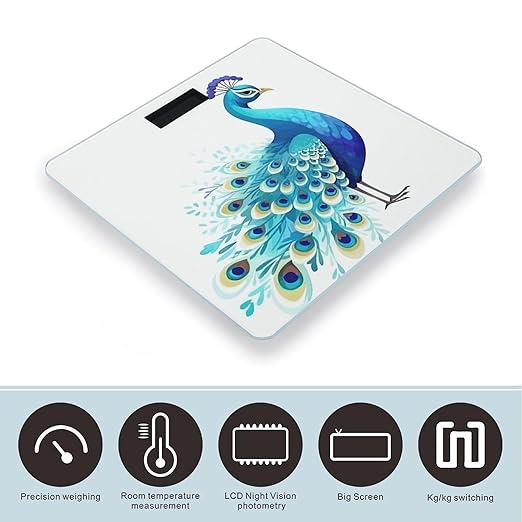 Cartoon Blue Peacock Smart Scale for Body Weight Accurate Bathroom Scale with LED Display Digital Weight Scales Weighing Machine High Precision Scales for Bath Home