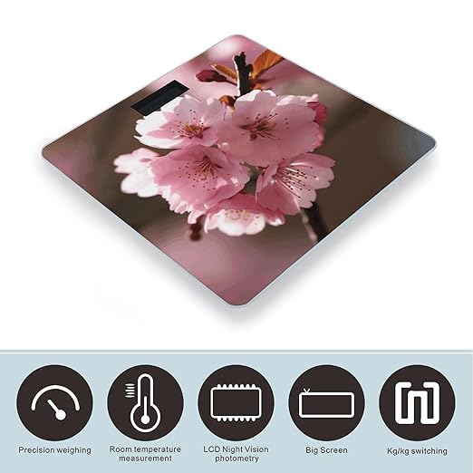 Cherry Blossom Smart Scale for Body Weight Accurate Bathroom Scale with LED Display Digital Weight Scales Weighing Machine High Precision Scales for Bath Home