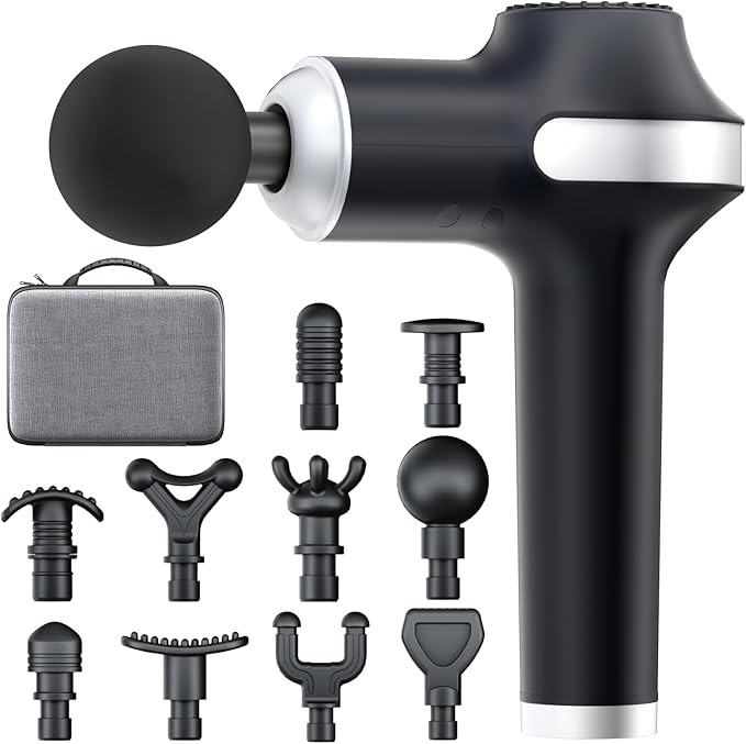 UMAY Massage Gun Percussion Muscle Massage Gun Deep Tissue Whole Body Massager Gun for Athletes for Pain Relief Handheld Relaxation Portable Electric Muscle Massager with 10 Attachments