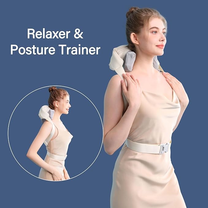 Wearable Neck Shoulder Massager Deep Tissue Shiatsu Back Massagers with Heat for Pain Relief Electric Human-Hand Kneading Squeeze Muscles Massage Pillow Gifts for Women Men Full Body Use