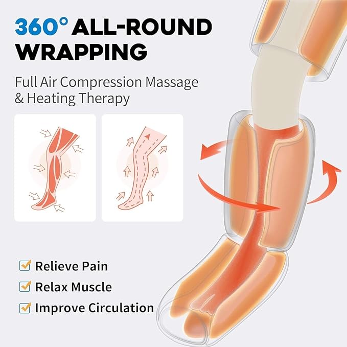 Leg Massager for Circulation and Pain Relief FSA HSA Eligible Air Compression Foot Massager with 3 Heat Levels 4 Modes 4-in-1 Foot Calf Knee &amp Thigh Knee Heating Therapy Gift for Mom Dad