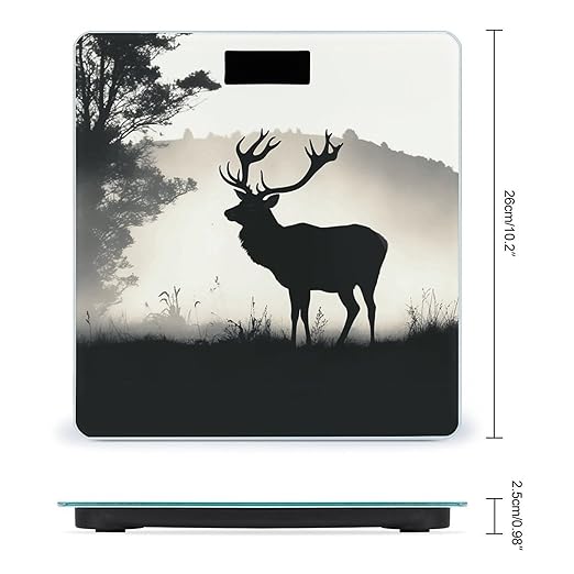 Wildlife Deer Silhouette Scale for Body Weight Anti-Slip Sturdy Tempered Glass Weighing Machine Highly Digital Accurate Bright LCD Bathroom Scale for Household Gift