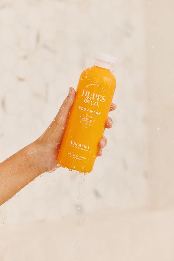 Dupes &amp Co. Sun Bliss Body Wash 13 fl oz Nourishing Aloe Vera Pomegranate Extract &amp Vitamin B5 – Cleanses &amp Hydrates – Creamy Pistachio Almond Sweet Jasmine &amp Sandalwood Scent – Mad