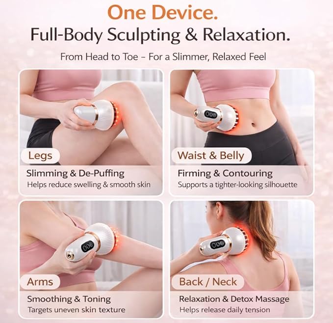 Lymphatic Drainage Massager for At-Home Body Care Sculpting Massage Tool for Legs Arms Belly &amp Back Helps Reduce Stretch Marks &amp Cellulite Smooth Skin &amp Relax Muscles with Heat Vibra