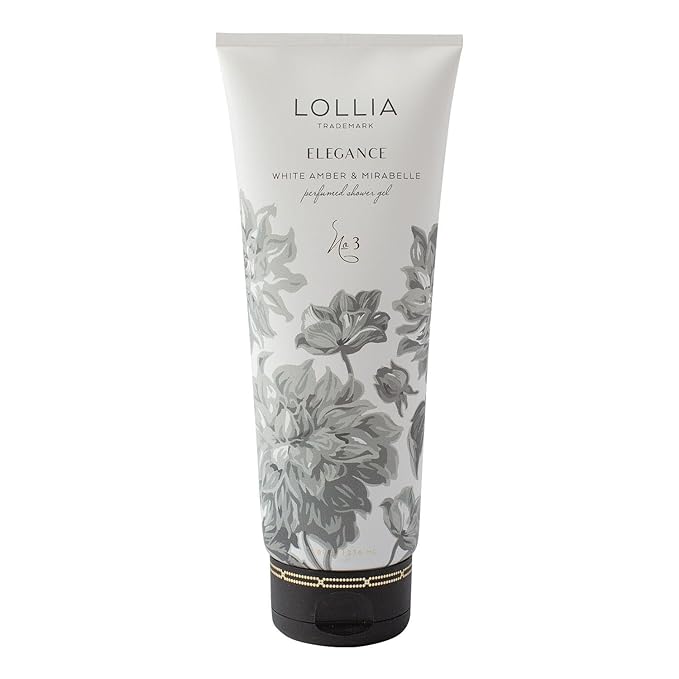 LOLLIA Elegance Shower Gel 8 fl. oz. – White Amber &amp Mirabelle – Scented Shower Gel Body Wash Shea Butter Body Wash Bath Wash for Women Beautiful Shower Gel Moisturizing Body Wash
