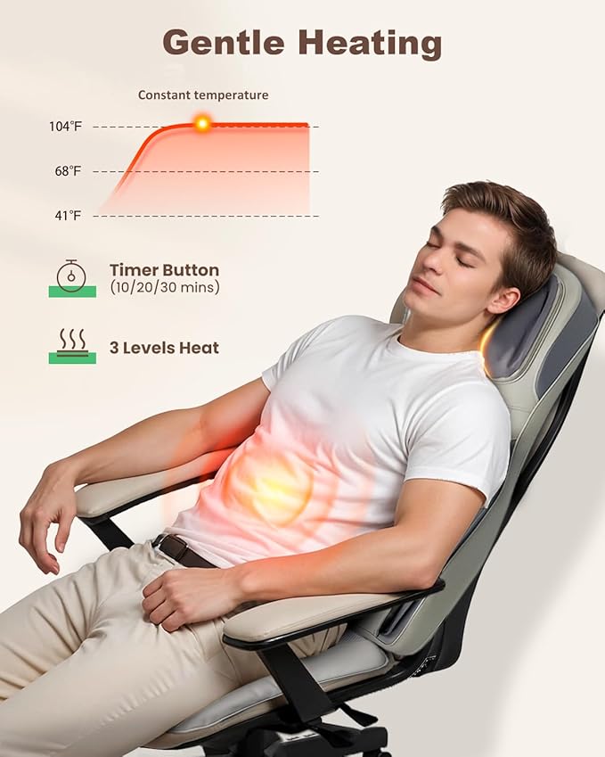 Shiatsu Neck Back Massager with Heat 2025 Upgraded Massage Chiar Pad with Height Adjustment Compression Vibration Full Body Seat Massager for Home Office