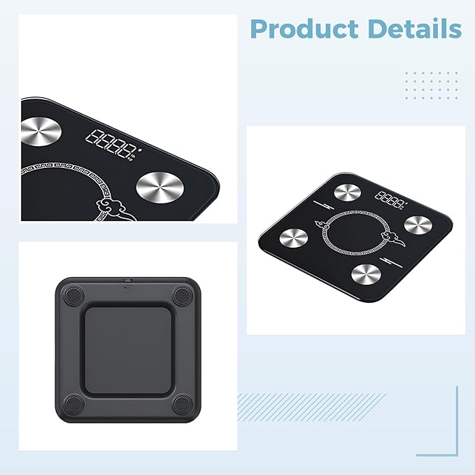 Smart Scale Digital Bathroom Scale Body Fat &amp Bmi Muscle Mass Analysis 24 Data Points Black Rechargeable