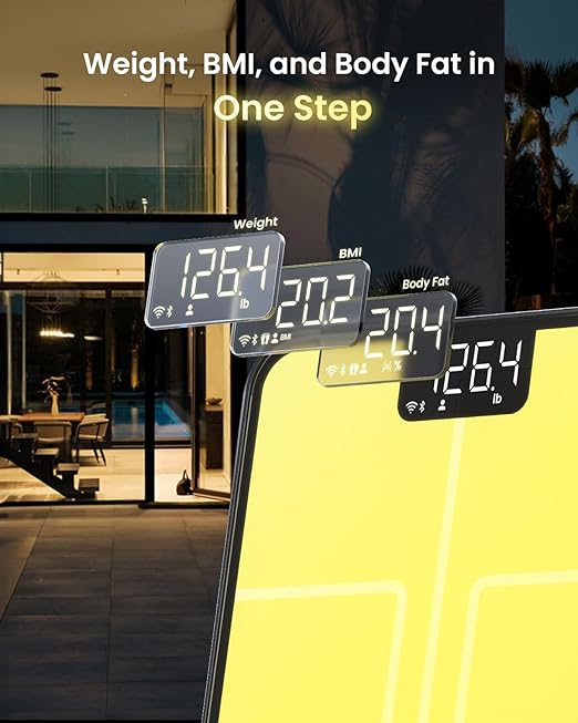 RENPHO Smart Scale for Body Weight BMI Body Fat Muscle Mass Bluetooth Wi-Fi Rechargeable Scale RGB Lighting Color Changing Scale Sync with Fitness App Chroma Aspire