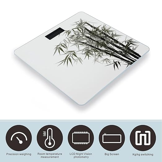 Asian Bamboo Scale for Body Weight High Precision Digital Weight Scales with LCD Display Anti-Slip Sturdy Slim Tempered Glass Bathroom Scale for Home Use